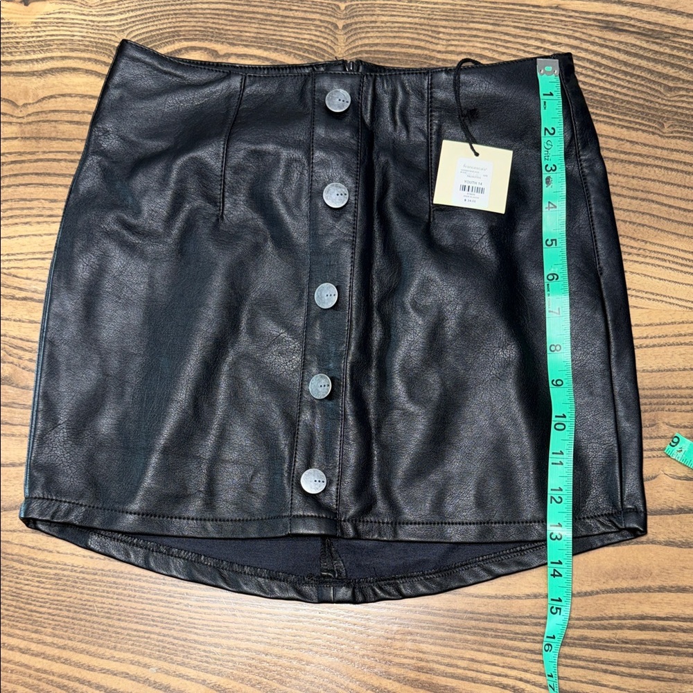 Francescas Black Faux Leather Button Front Mini Skirt Youth 14 - Picture 5 of 9